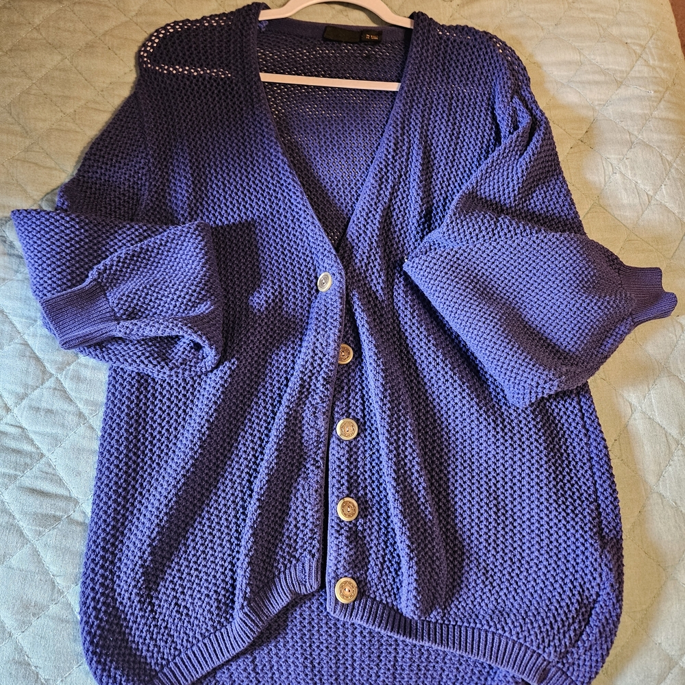 Oversized Women's Deep Blue Textured Button-Front Cardigan 💙🩵